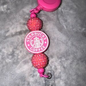 Starbucks Pink Beaded Badge Holder